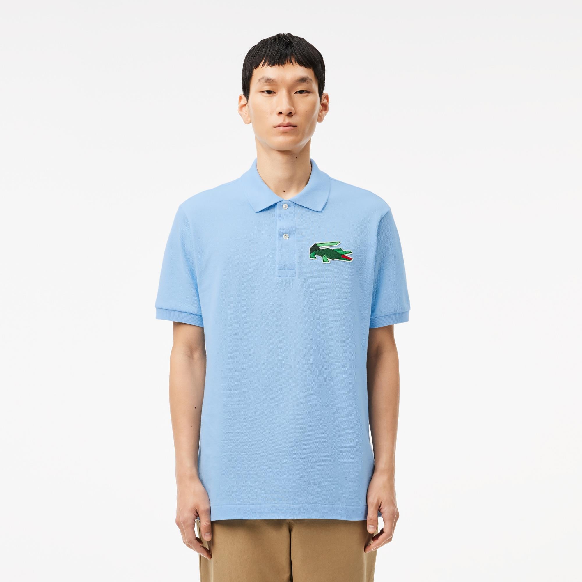 Lacoste Classic Fit L1212 Graphic Badge Polo Shirt Pale Blue